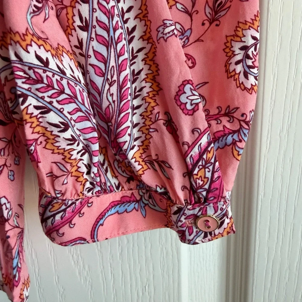 Talbots Dancing Paisley Band Collar Popover Top - Picture 4 of 8